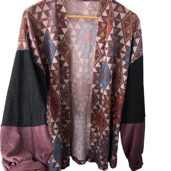 Andre by Unit Cardigan Open Tribal Southwest Aztec Sz M Earthtones Lightweight - Picture 5 of 9